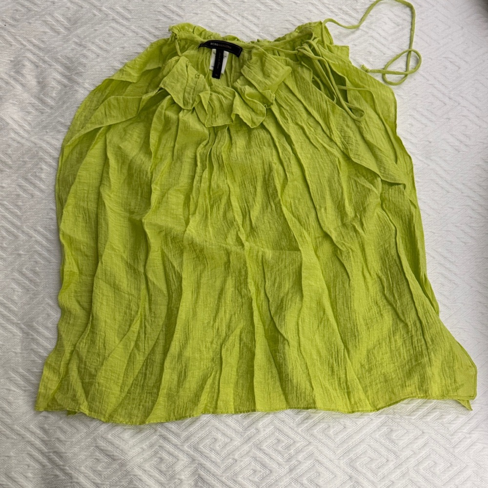 BCBGMaxAzria Lime Green Ruffled Blouse